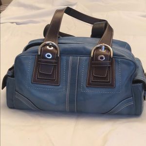 Coach blue soft leather w/brown leather straps